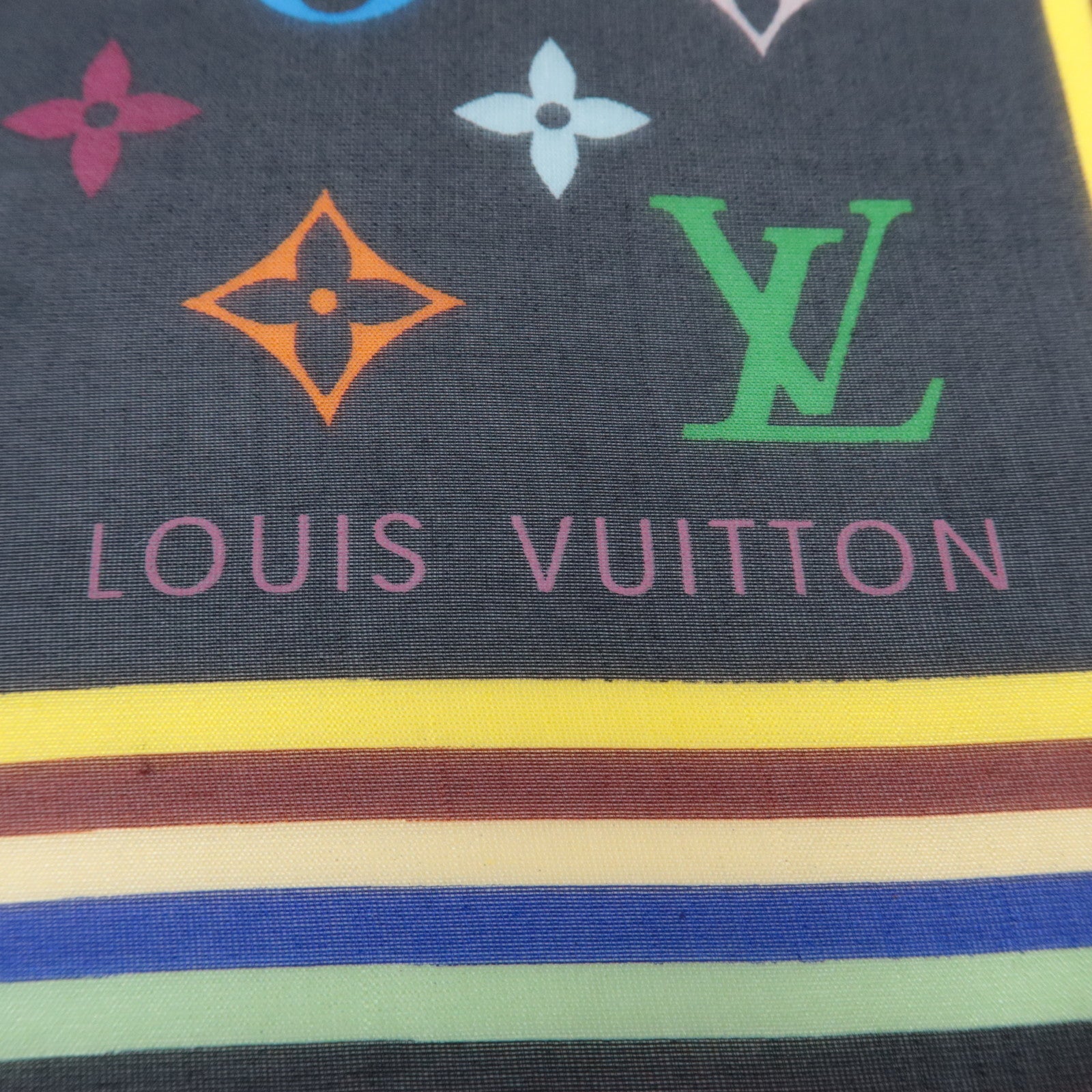 Louis Vuitton Monogram Multicolor Scarf 100% Silk Noir M71912 *Box