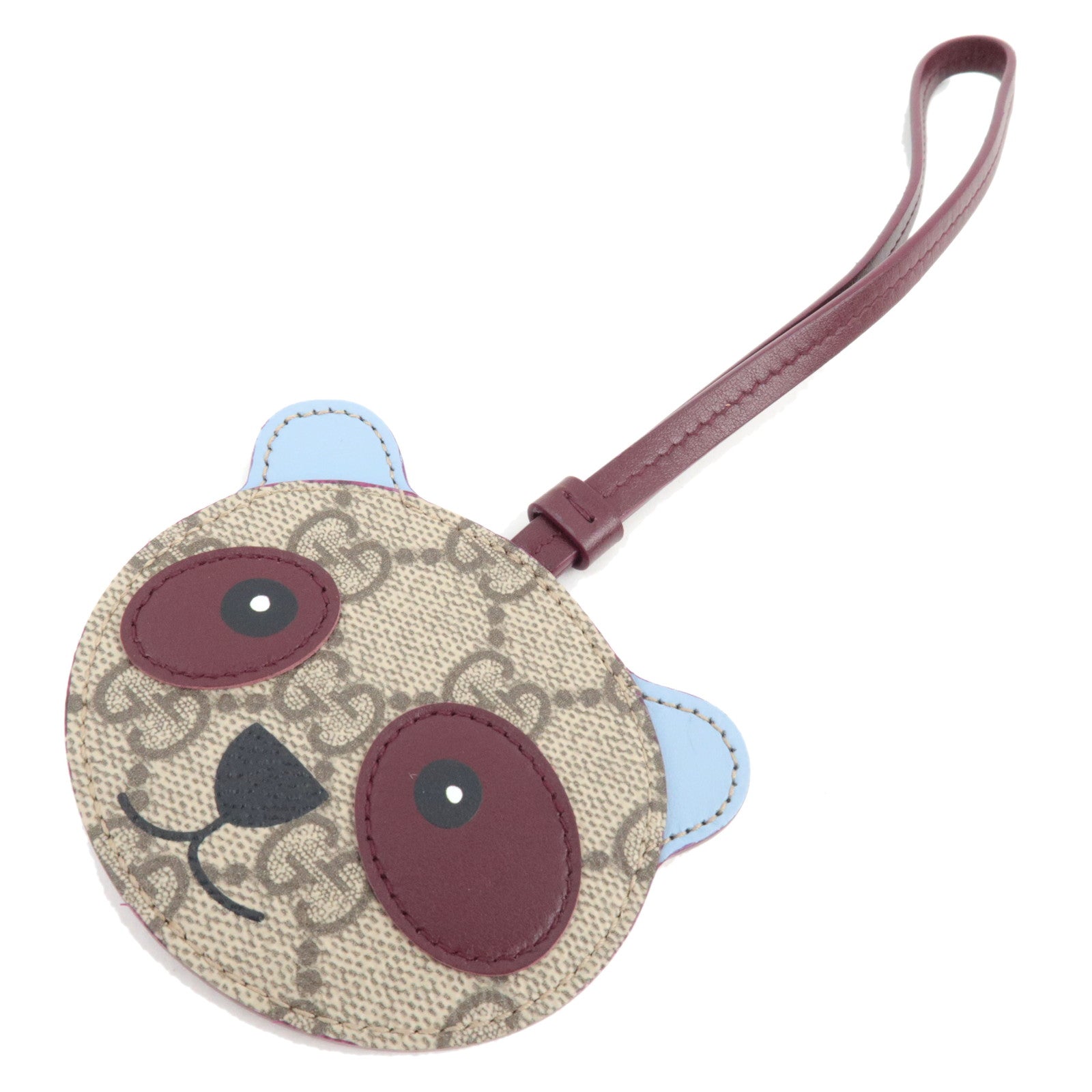 GUCCI Panda Shape Strap Bag Charm GG Supreme Leather Beige Bordeaux 82181182126