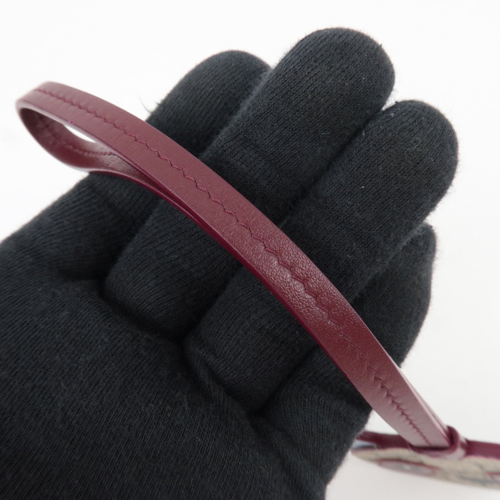 GUCCI Panda Shape Strap Bag Charm GG Supreme Leather Beige Bordeaux 821811