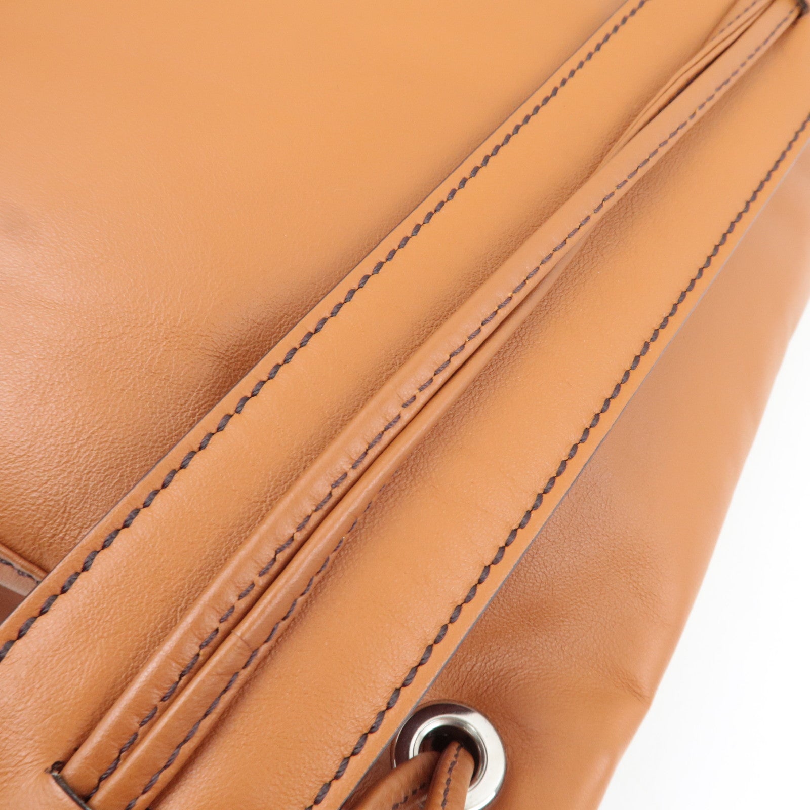 FENDI Logo Backpack Leather Brown 7VZ057