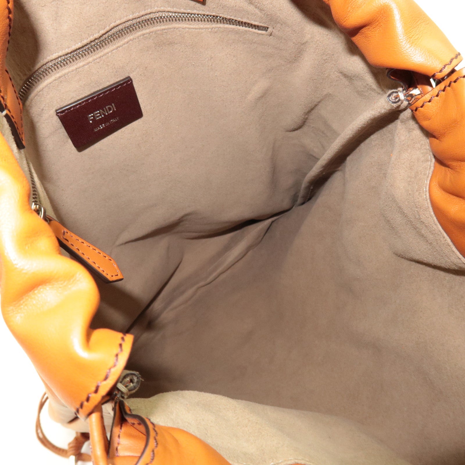 FENDI Logo Backpack Leather Brown 7VZ057