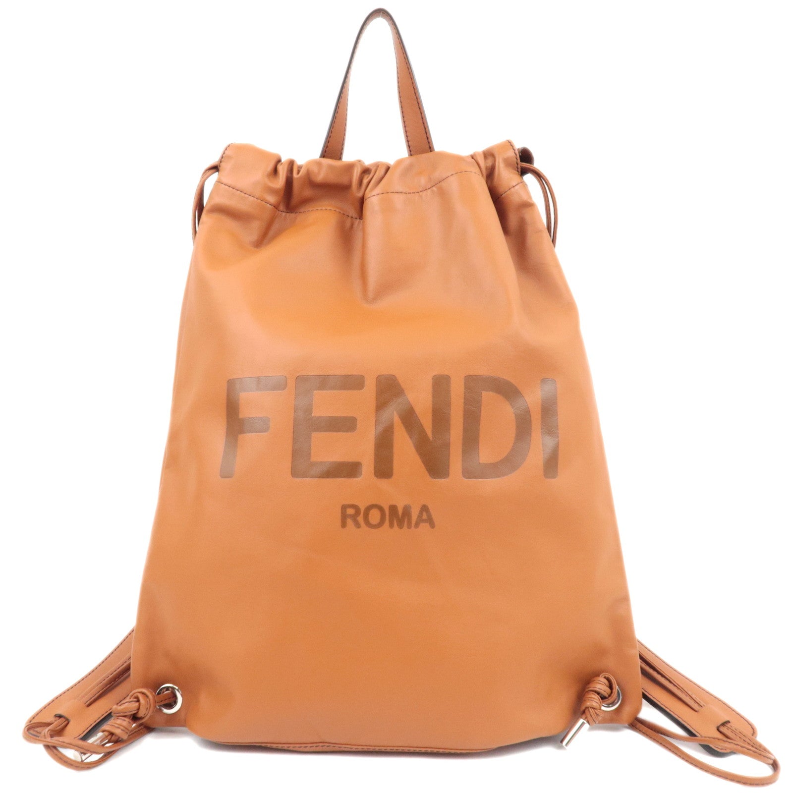 FENDI Logo Backpack Leather Brown 7VZ05782162