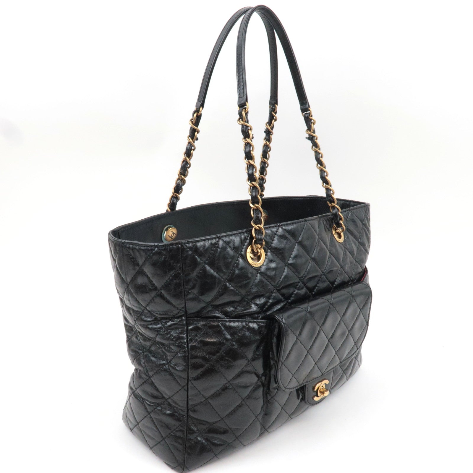 CHANEL Matelasse Chain Tote Bag Leather Black Gold HDW 20449651