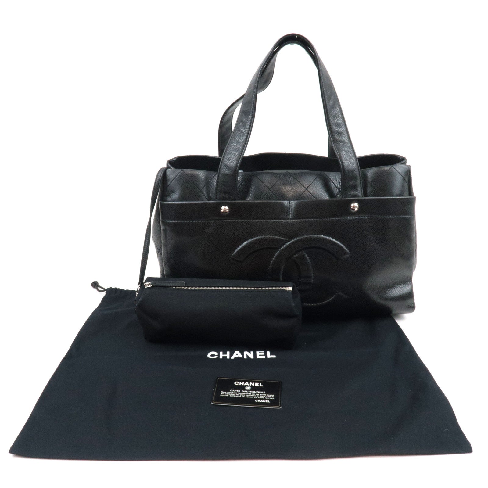 CHANEL Big Coco Mark Tote Bag Caviarskin Black 12959435 *G card, Dust bag, Pouch