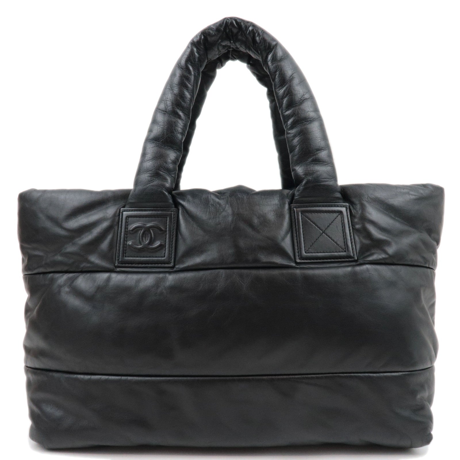 CHANEL Coco Cocoon Tote Bag Leather Black Silver HDW 1405213982185