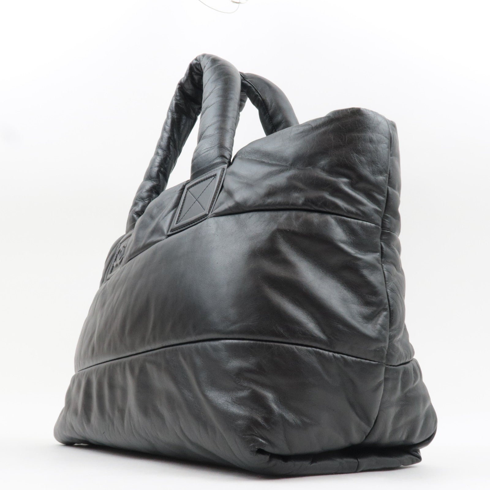 CHANEL Coco Cocoon Tote Bag Leather Black Silver HDW 14052139