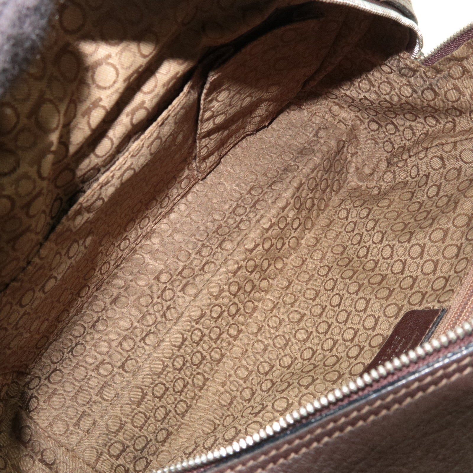 Ferragamo Gancini 2Way Handbag Leather Brown *Strap