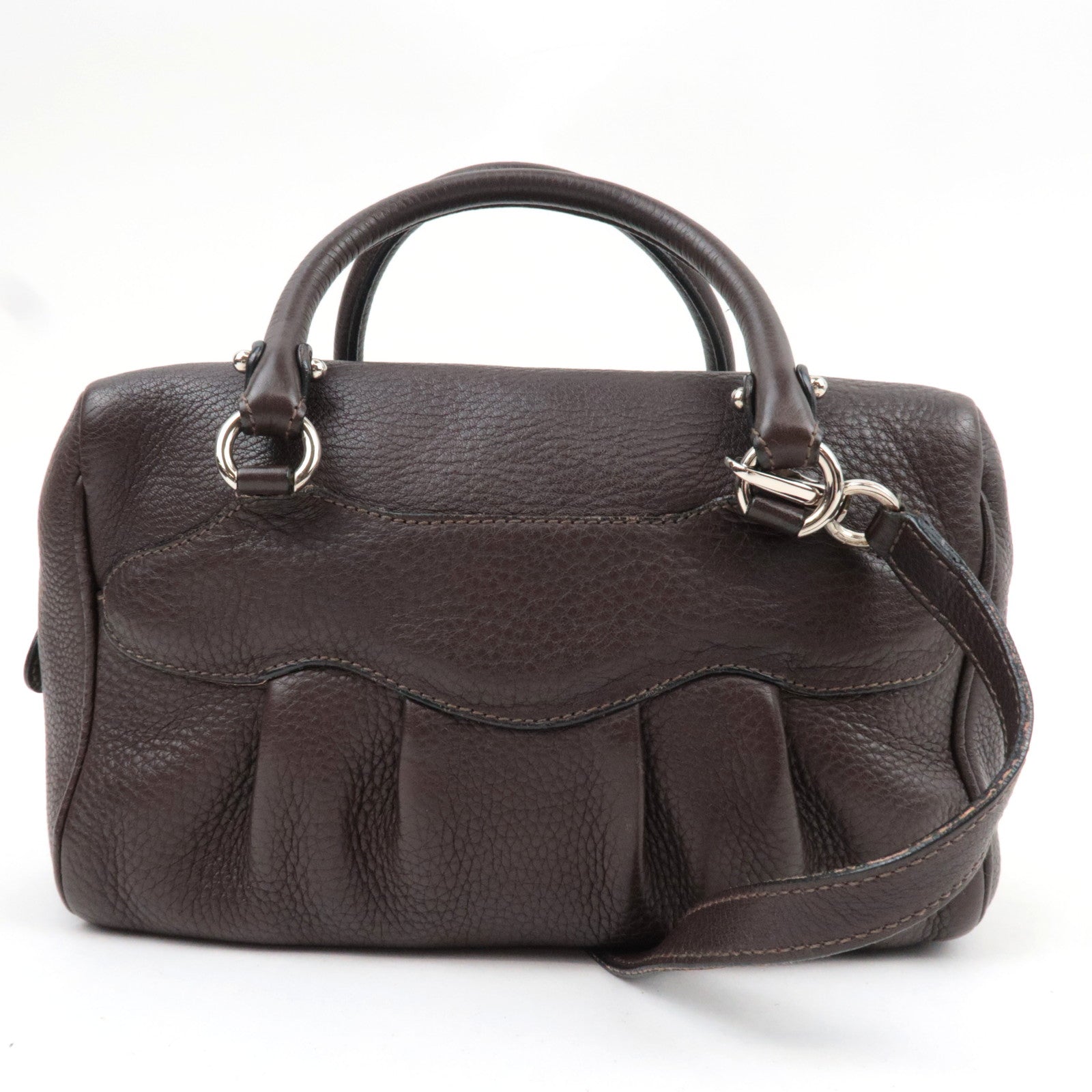 Ferragamo Gancini 2Way Handbag Leather Brown *Strap