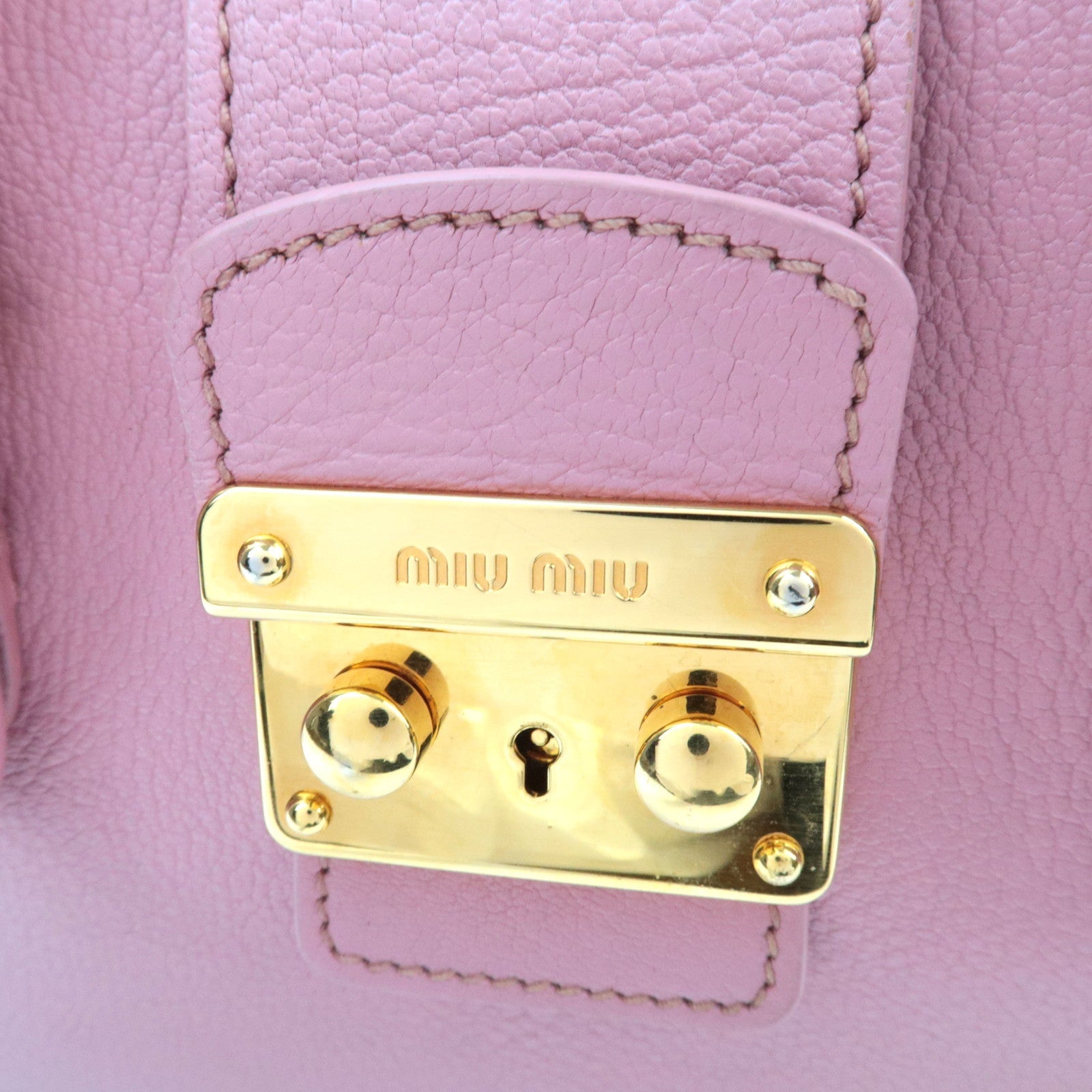 MIU MIU Madras 2Way Handbag Leather Pink