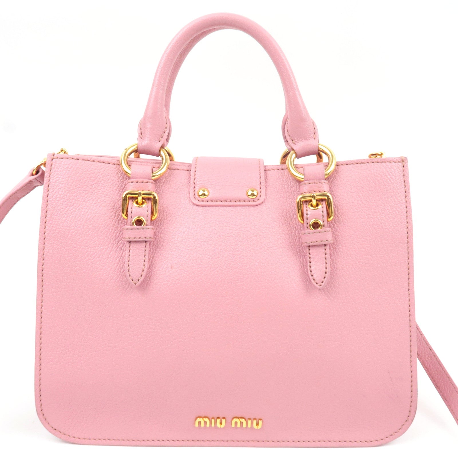 MIU MIU Madras 2Way Handbag Leather Pink