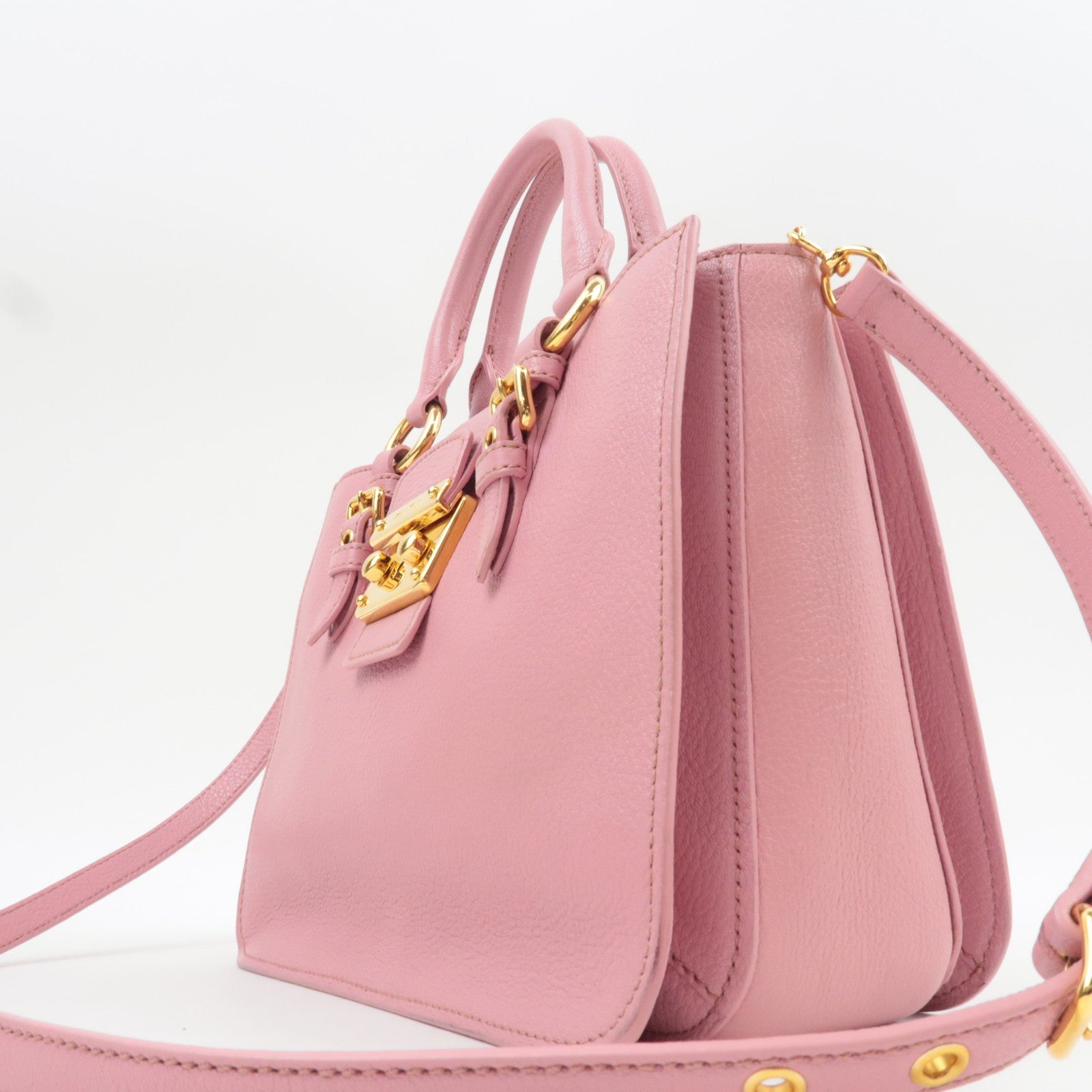 MIU MIU Madras 2Way Handbag Leather Pink