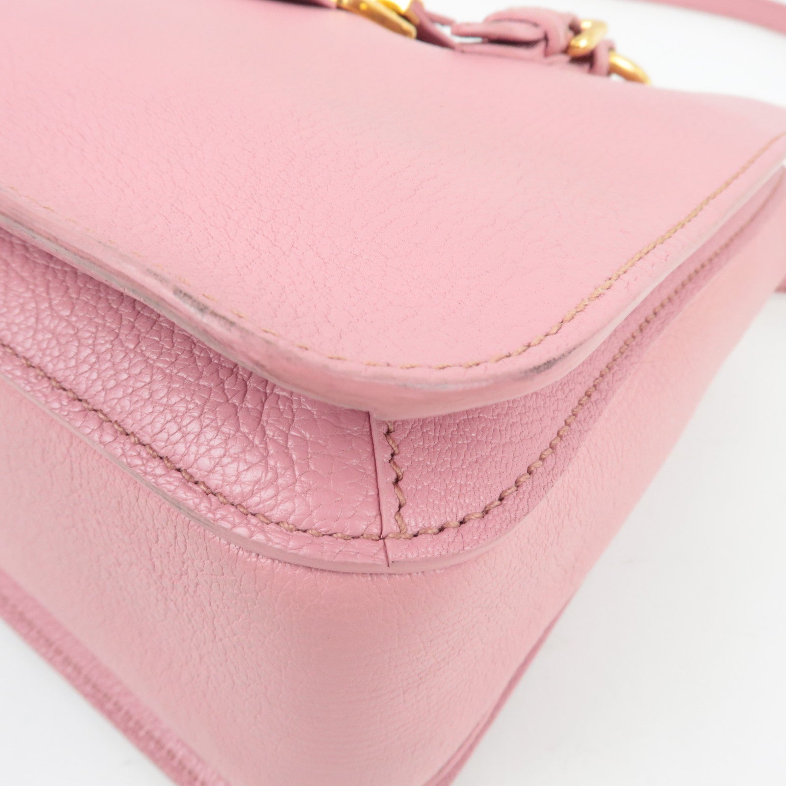MIU MIU Madras 2Way Handbag Leather Pink