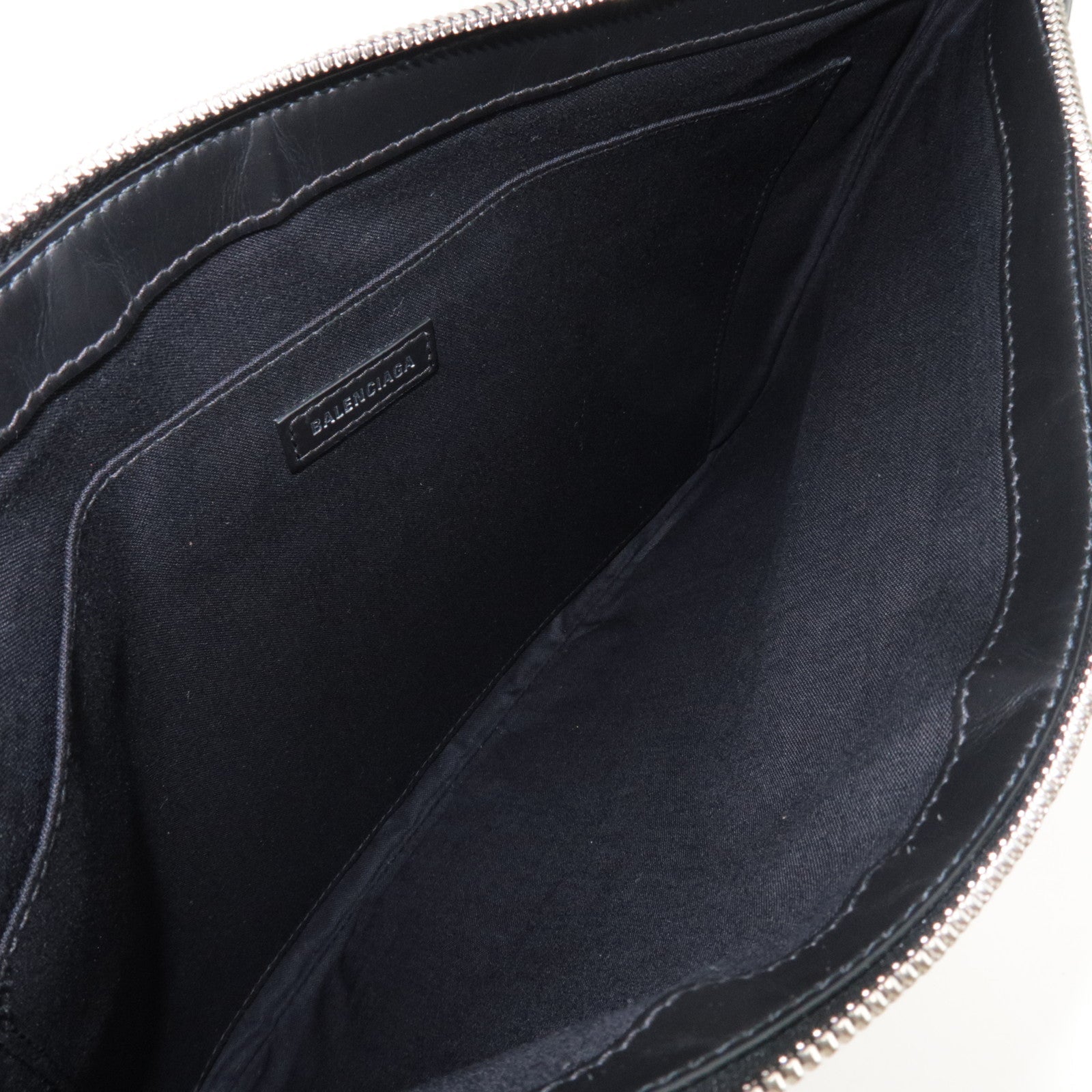 BALENCIAGA Navy Clutch Bag Canvas Leather Ivory Black 420407