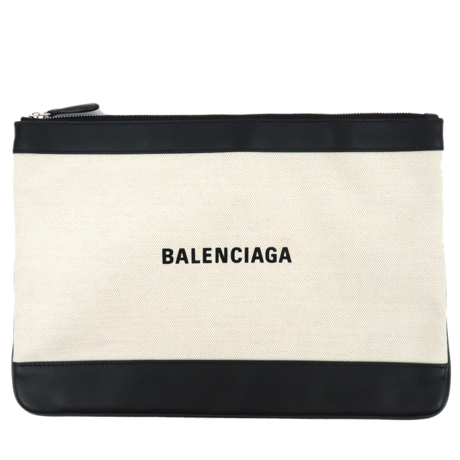 BALENCIAGA Navy Clutch Bag Canvas Leather Ivory Black 42040782188