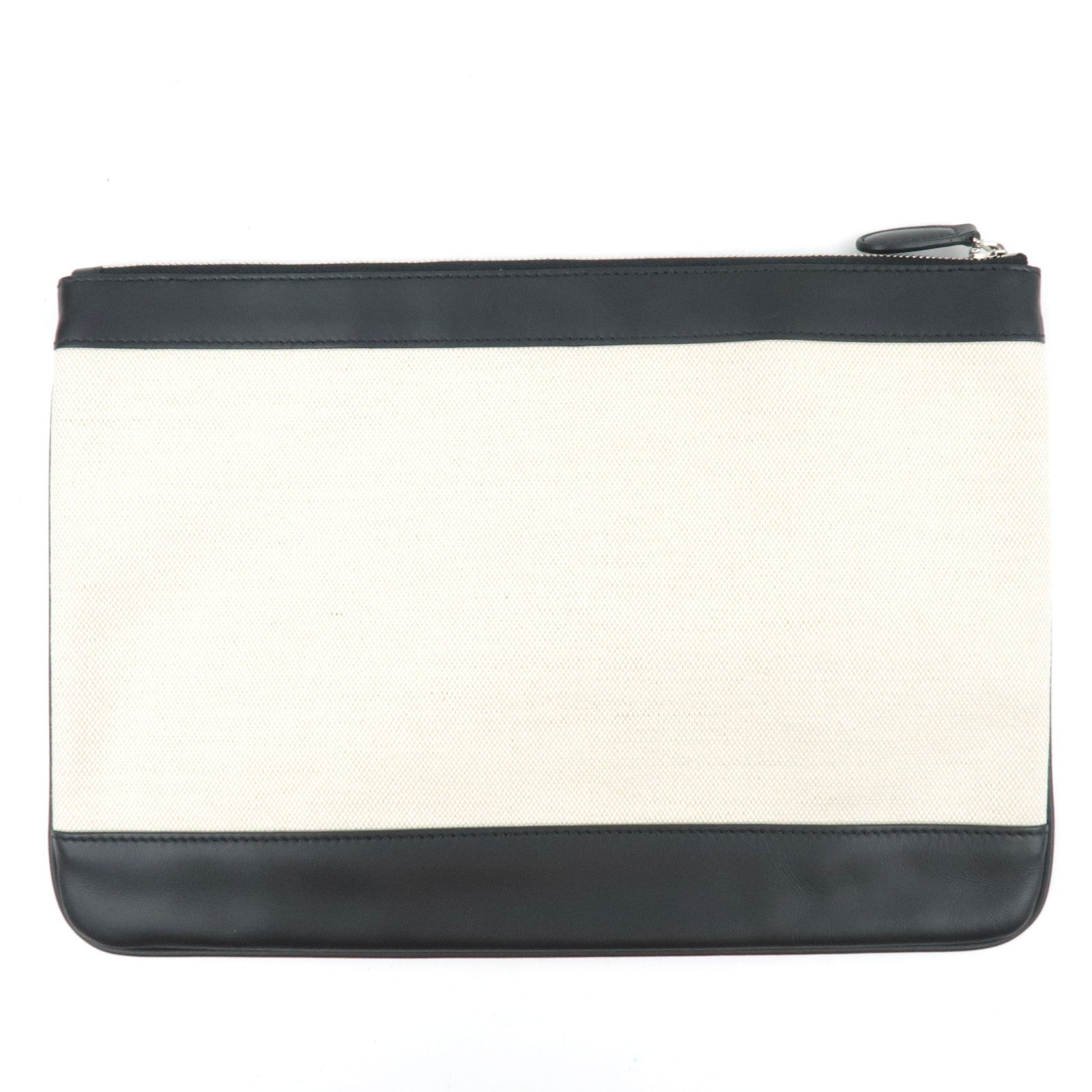 BALENCIAGA Navy Clutch Bag Canvas Leather Ivory Black 420407