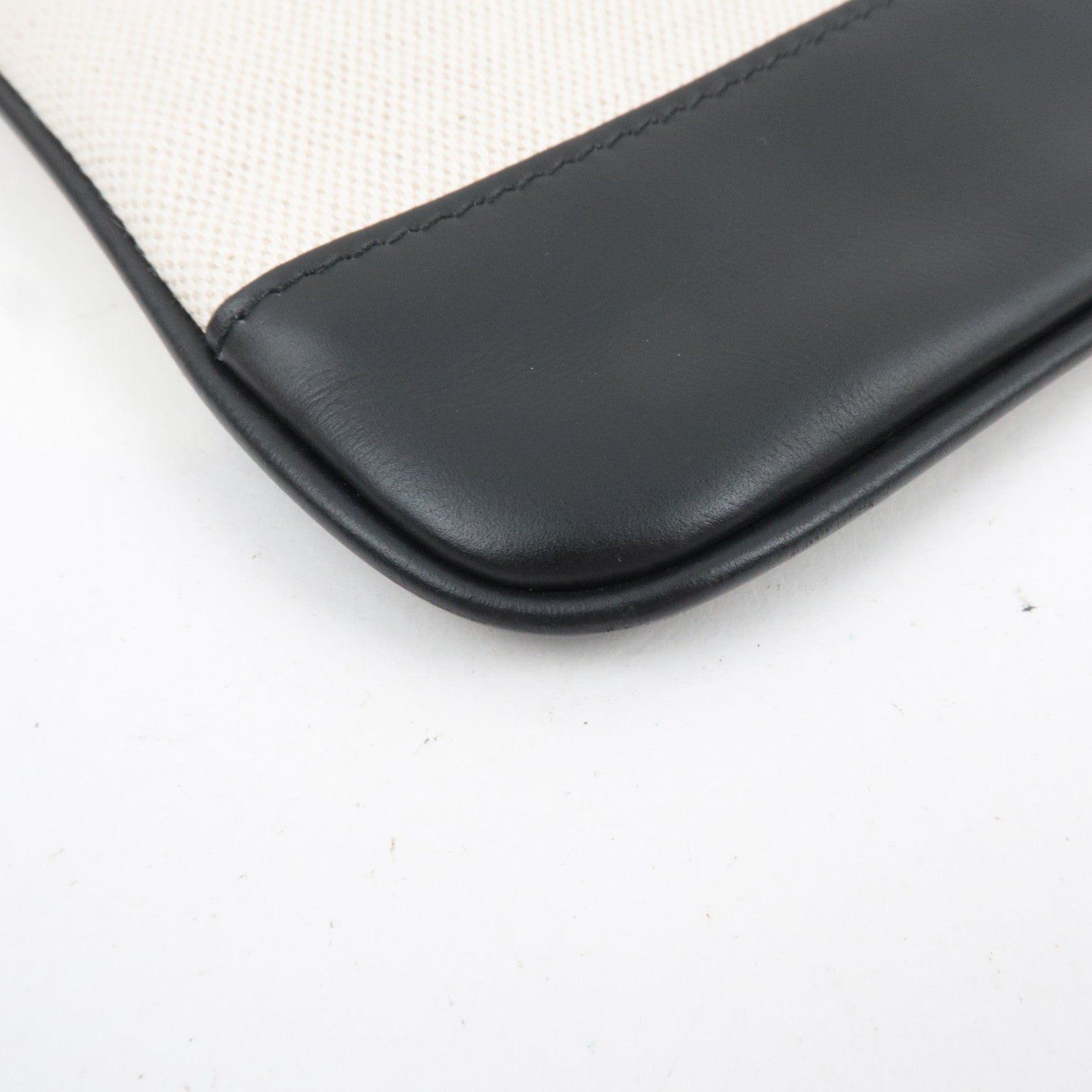 BALENCIAGA Navy Clutch Bag Canvas Leather Ivory Black 420407