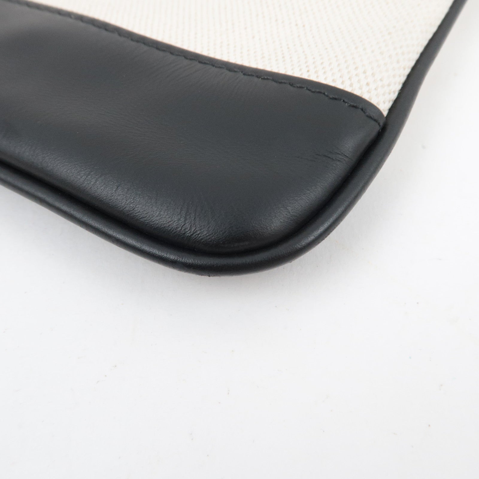 BALENCIAGA Navy Clutch Bag Canvas Leather Ivory Black 420407