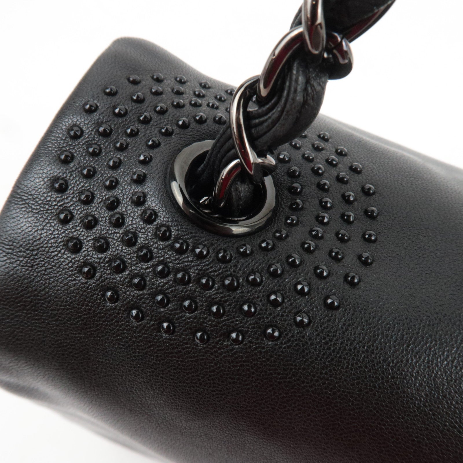 CHANEL Studs Coco Mark Chain Shoulder Bag Leather Black 12341648 *G card