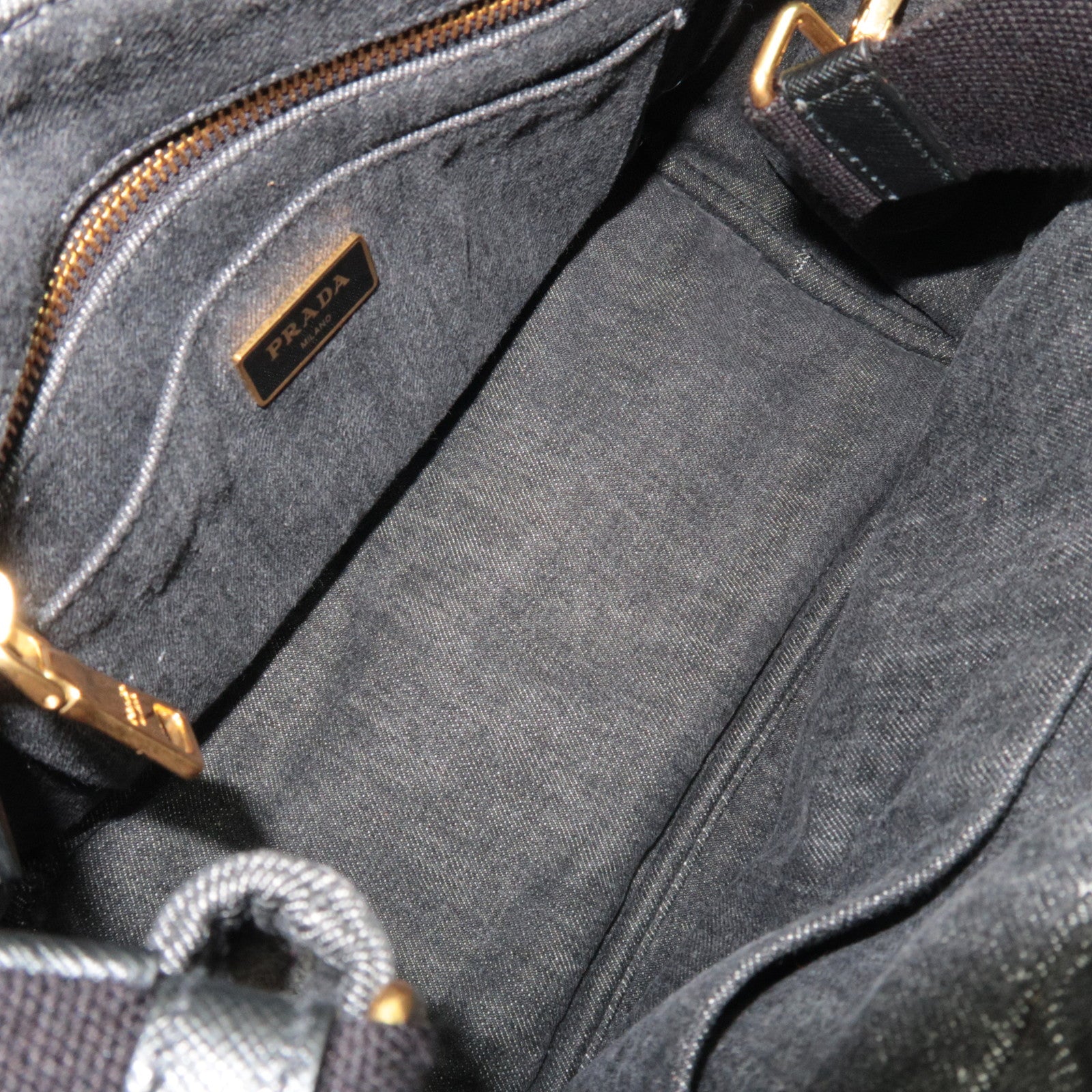 PRADA Canapa Mini 2Way Handbag Denim Black