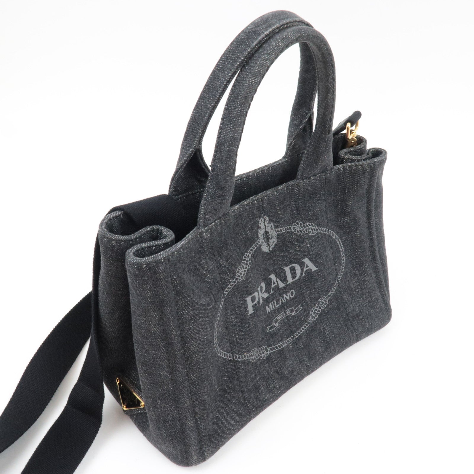 PRADA Canapa Mini 2Way Handbag Denim Black
