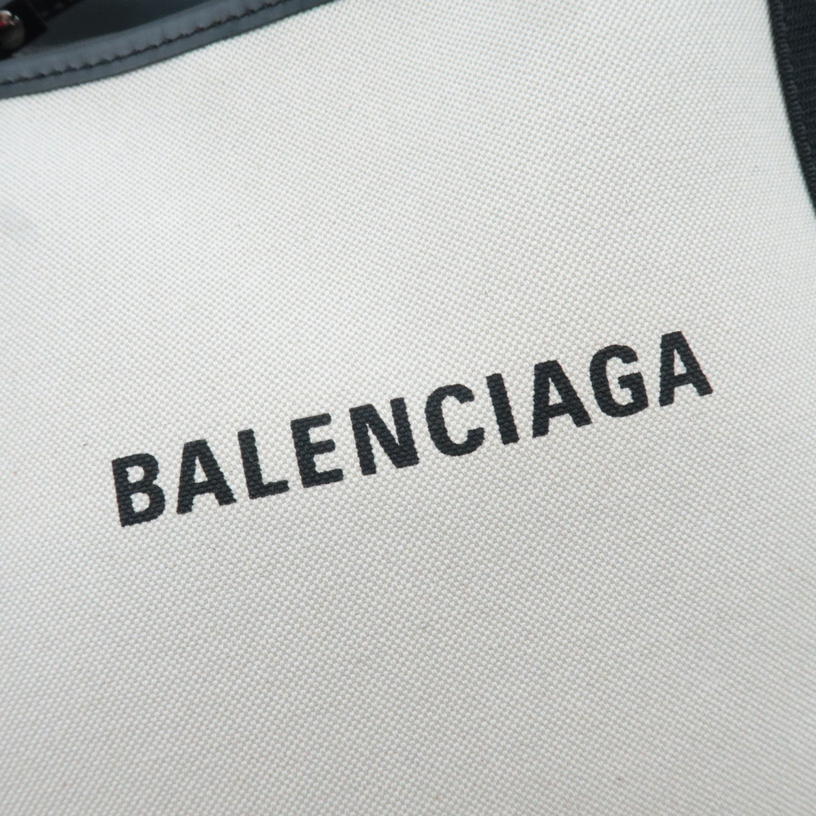 BALENCIAGA Navy Cabas S Handbag Canvas Leather White Black 339933 *Dust bag, Pouch