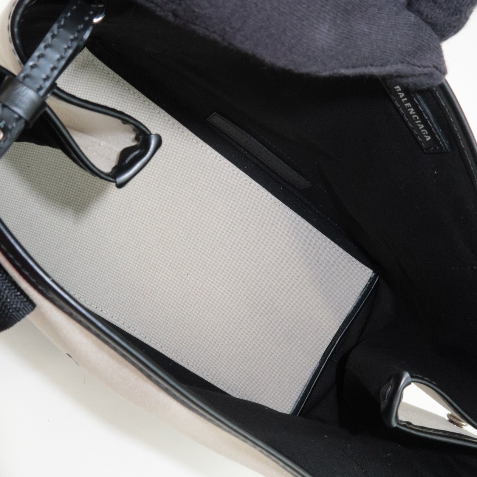 BALENCIAGA Navy Cabas S Handbag Canvas Leather White Black 339933 *Dust bag, Pouch