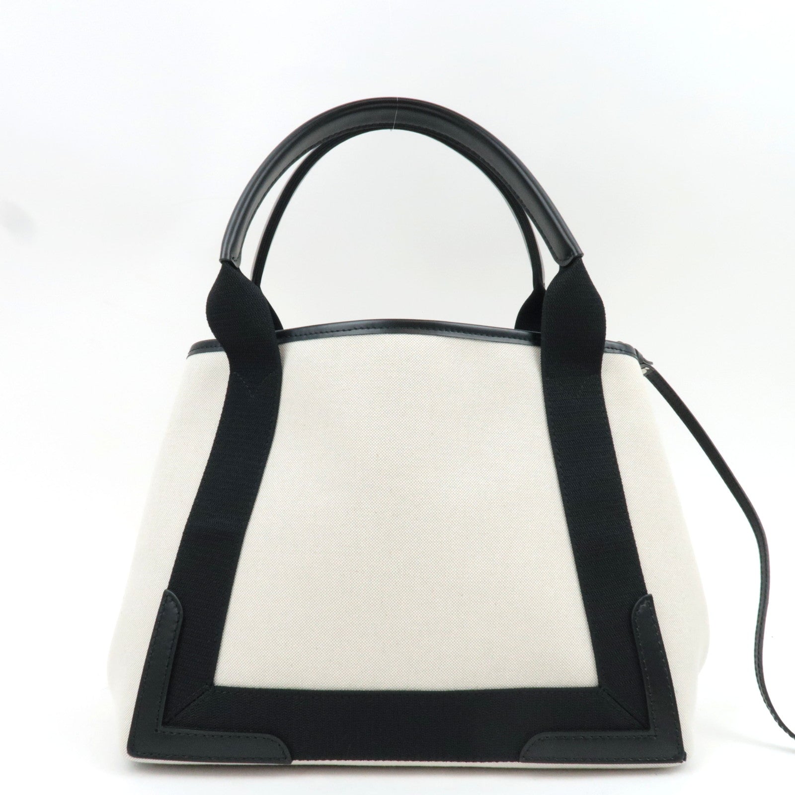 BALENCIAGA Navy Cabas S Handbag Canvas Leather White Black 339933 *Dust bag, Pouch