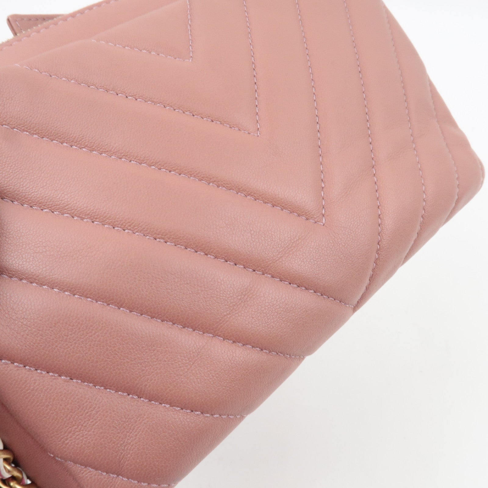 CHANEL Chevron V Stitch Chain Shoulder Bag Lambskin Pink Gold HDW 25302297
