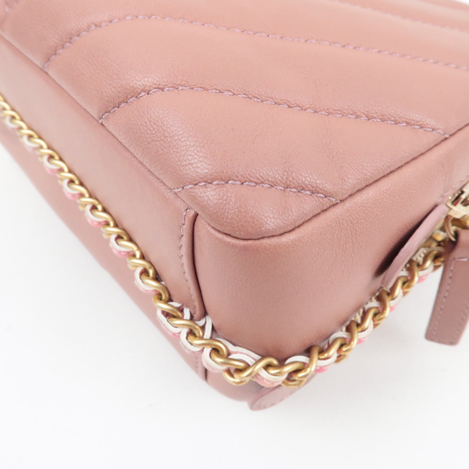 CHANEL Chevron V Stitch Chain Shoulder Bag Lambskin Pink Gold HDW 25302297