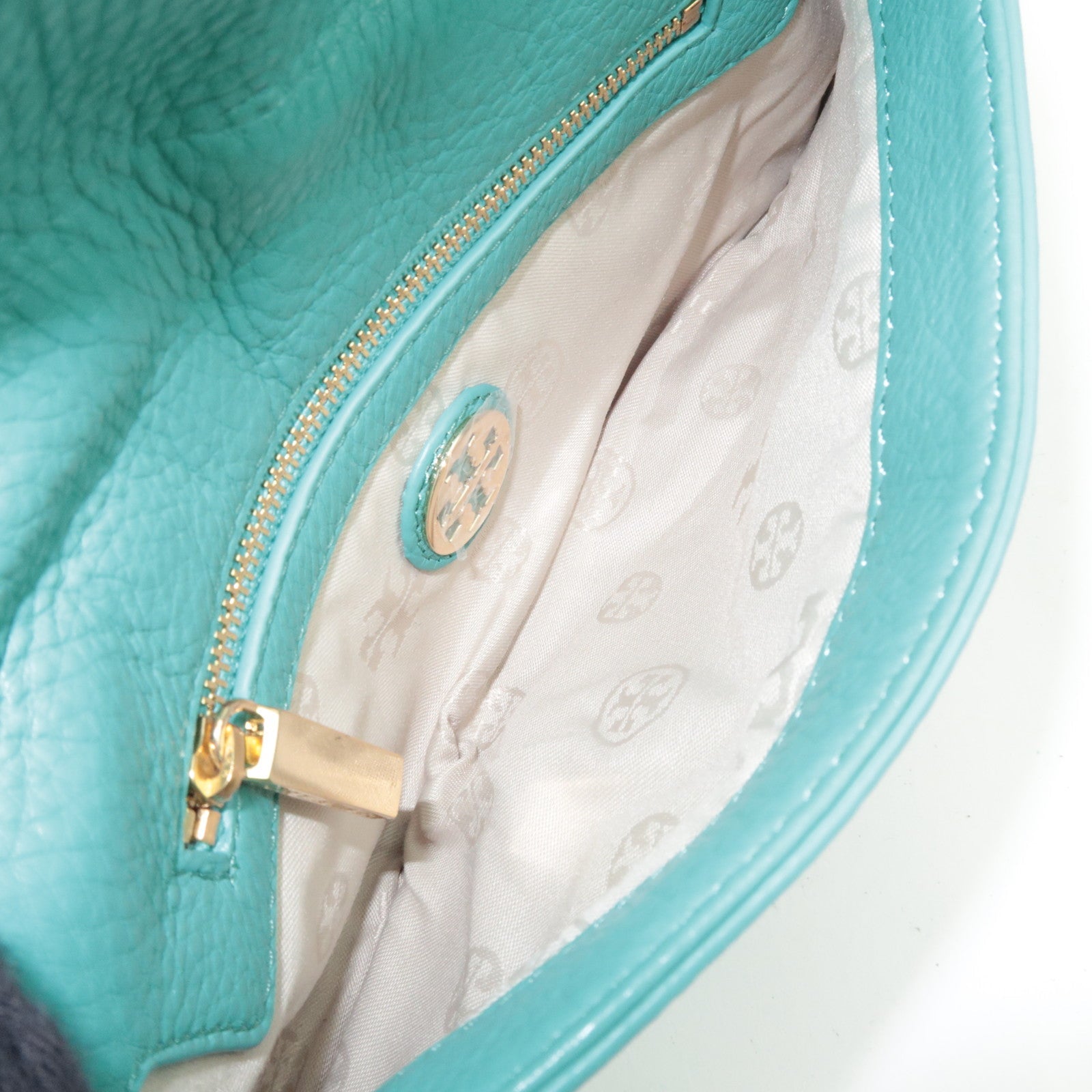 TORY BURCH 2Way Chain Shoulder Bag Clutch Bag Leather Turquoise *Dust bag