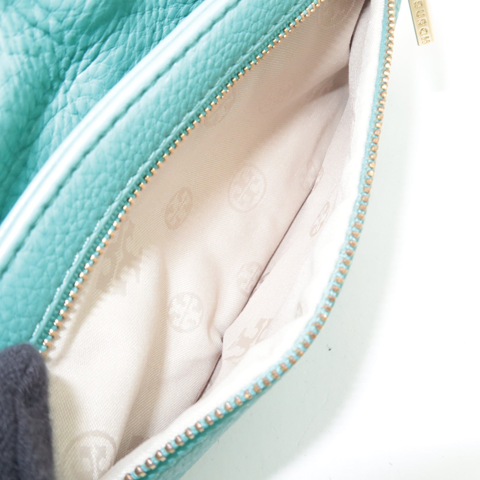 TORY BURCH 2Way Chain Shoulder Bag Clutch Bag Leather Turquoise *Dust bag