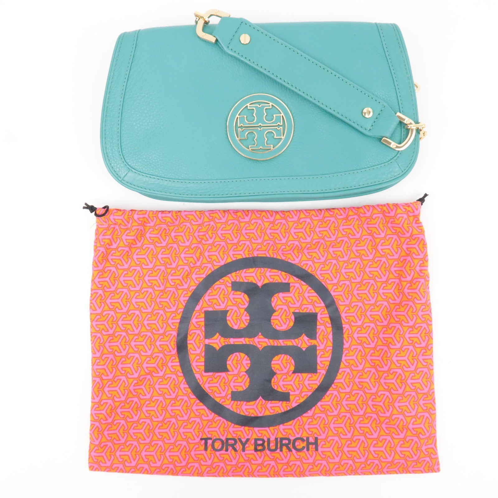 TORY BURCH 2Way Chain Shoulder Bag Clutch Bag Leather Turquoise *Dust bag
