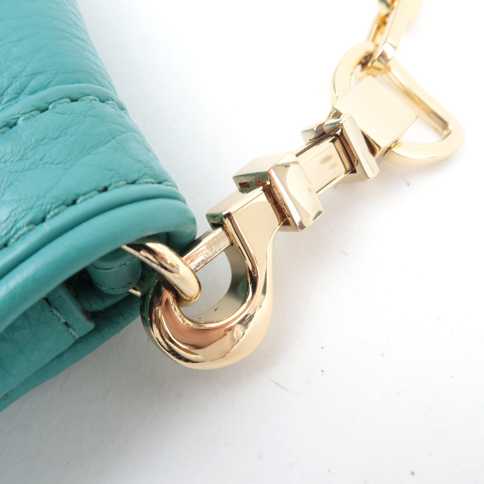 TORY BURCH 2Way Chain Shoulder Bag Clutch Bag Leather Turquoise *Dust bag