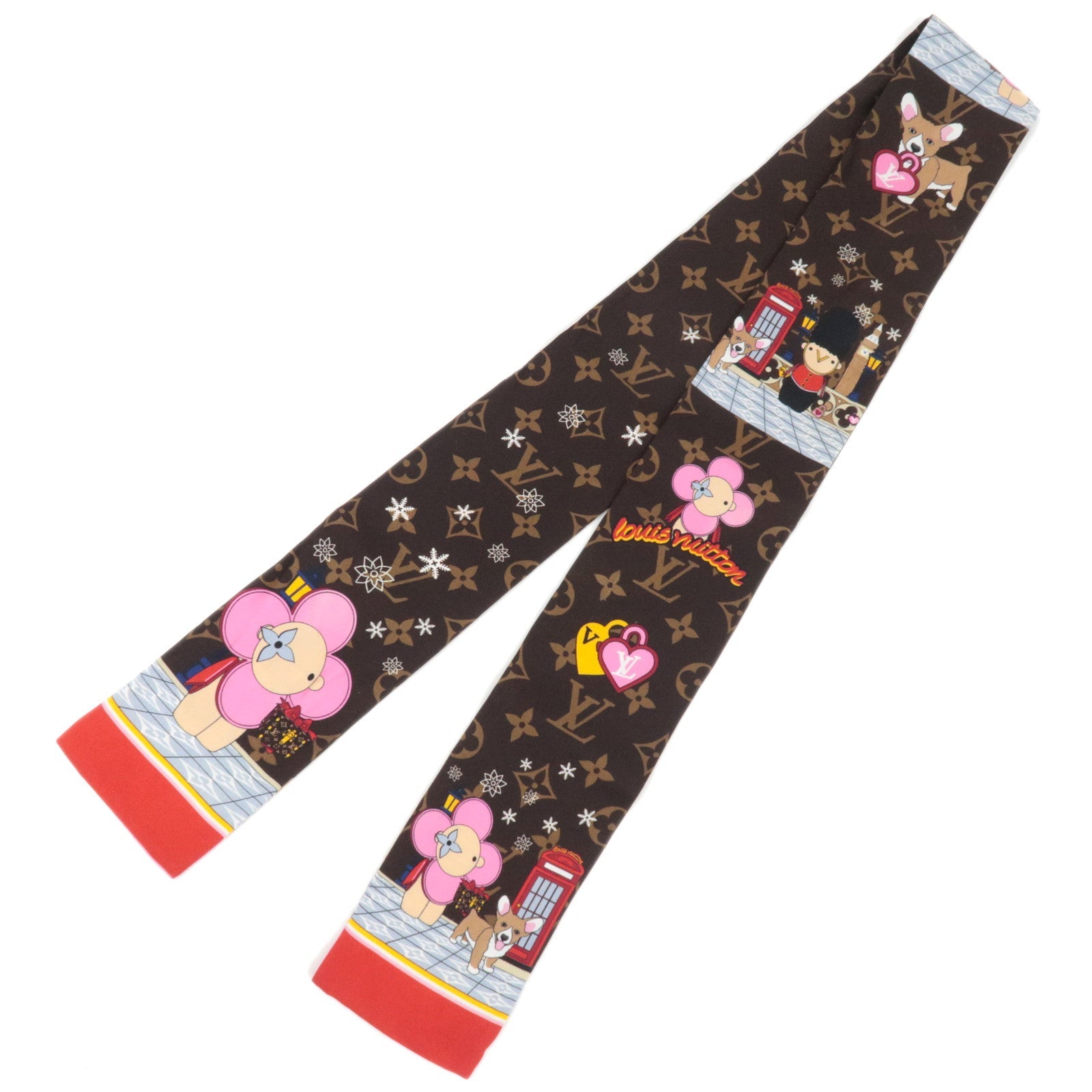 Louis Vuitton Monogram Bandeau Scarf Christmas Vivienne Print Silk 100% M00489 CC0261 82206