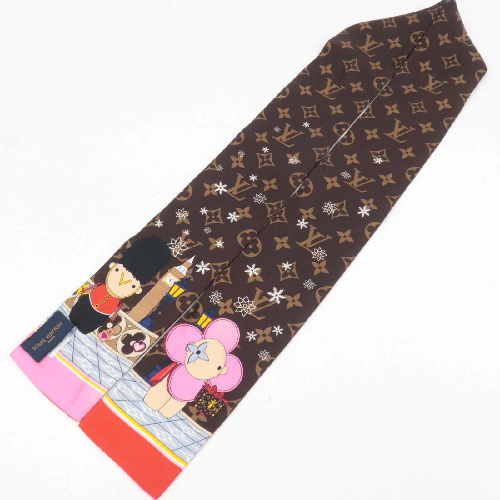 Louis Vuitton Monogram Bandeau Scarf Christmas Vivienne Print Silk 100% M00489 CC0261