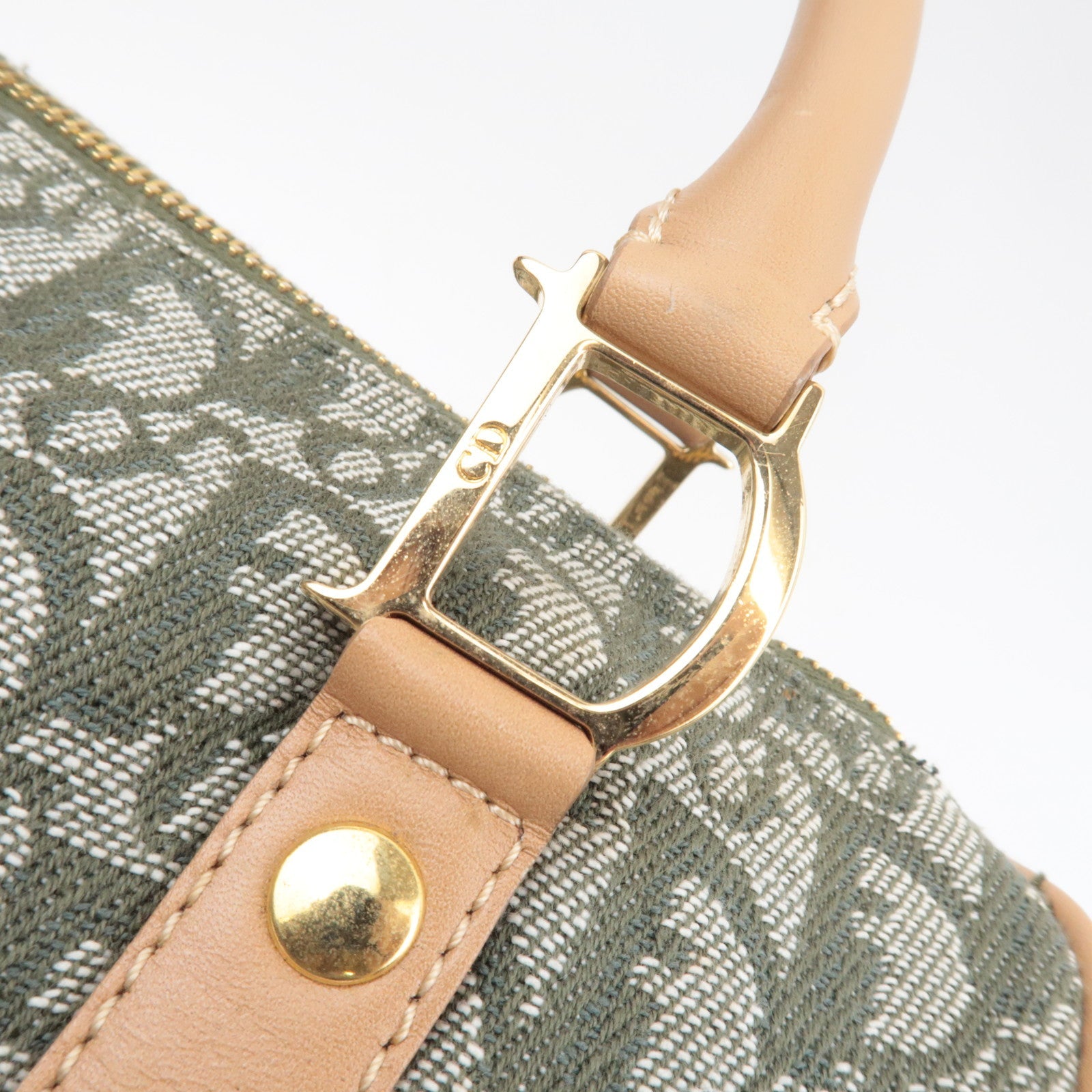 Christian Dior Trotter Boston Bag Canvas Leather Green *Key Lock