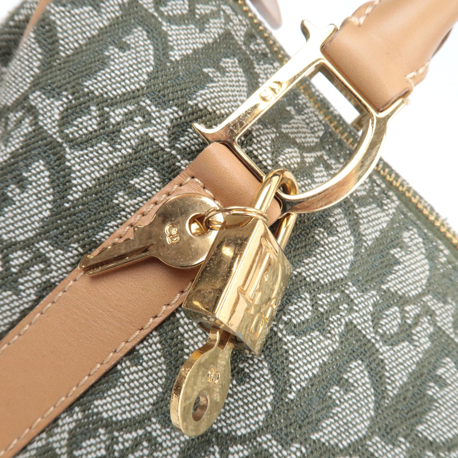 Christian Dior Trotter Boston Bag Canvas Leather Green *Key Lock