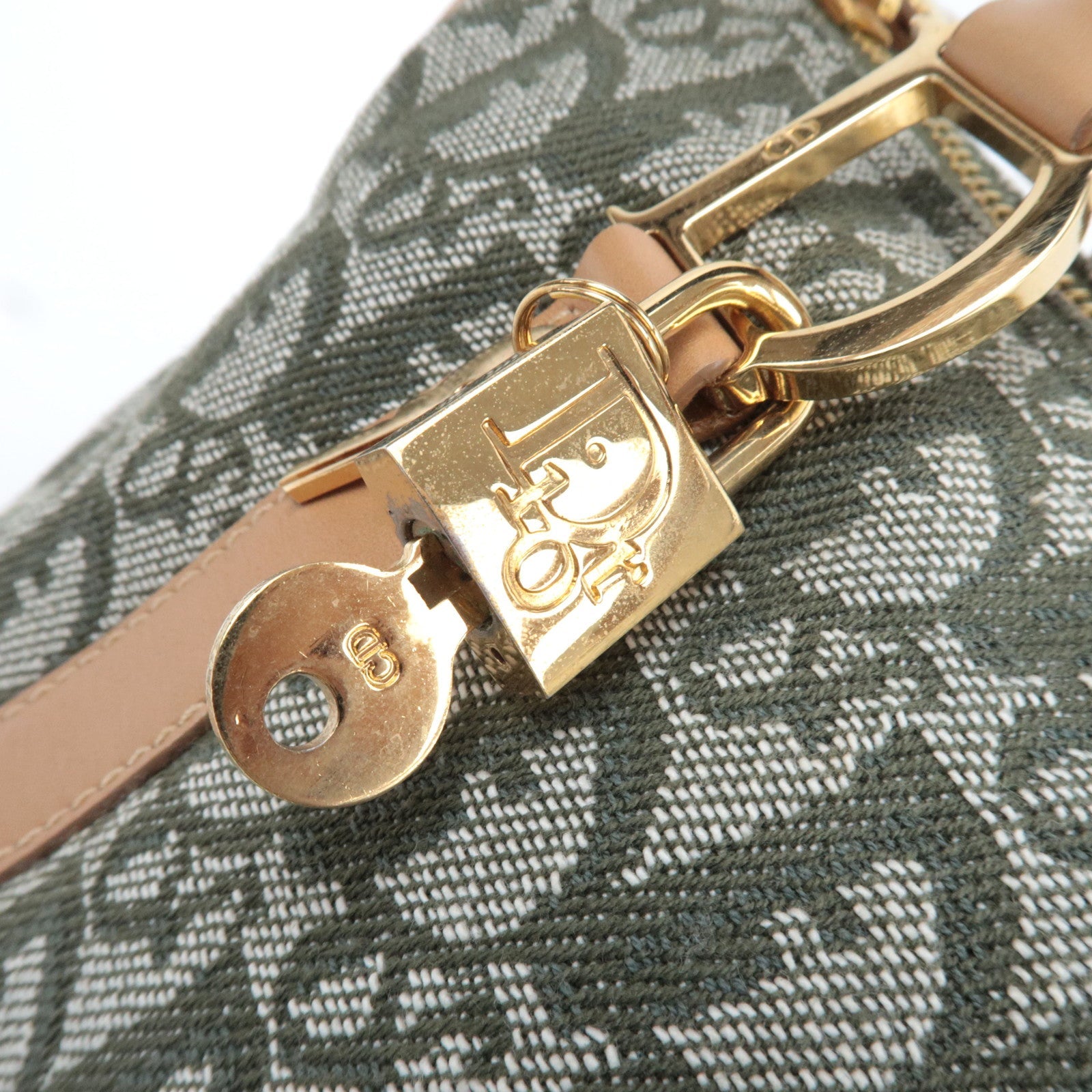 Christian Dior Trotter Boston Bag Canvas Leather Green *Key Lock