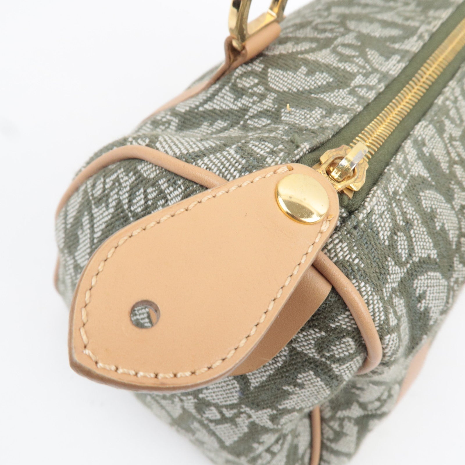 Christian Dior Trotter Boston Bag Canvas Leather Green *Key Lock