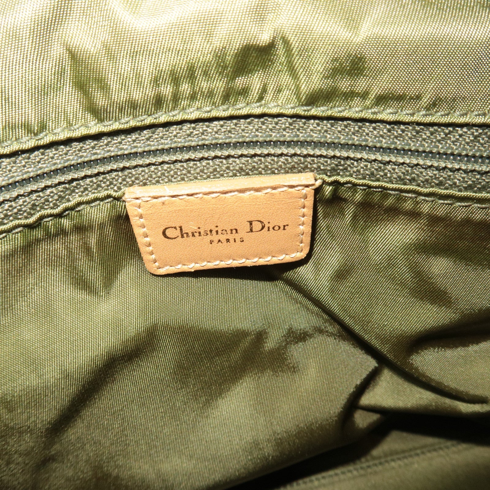 Christian Dior Trotter Boston Bag Canvas Leather Green *Key Lock