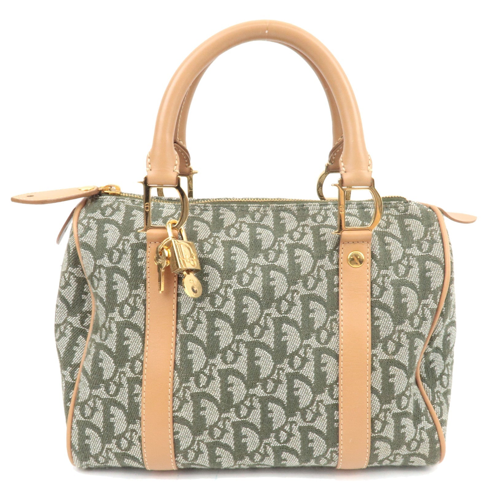 Christian Dior Trotter Boston Bag Canvas Leather Green *Key Lock82222