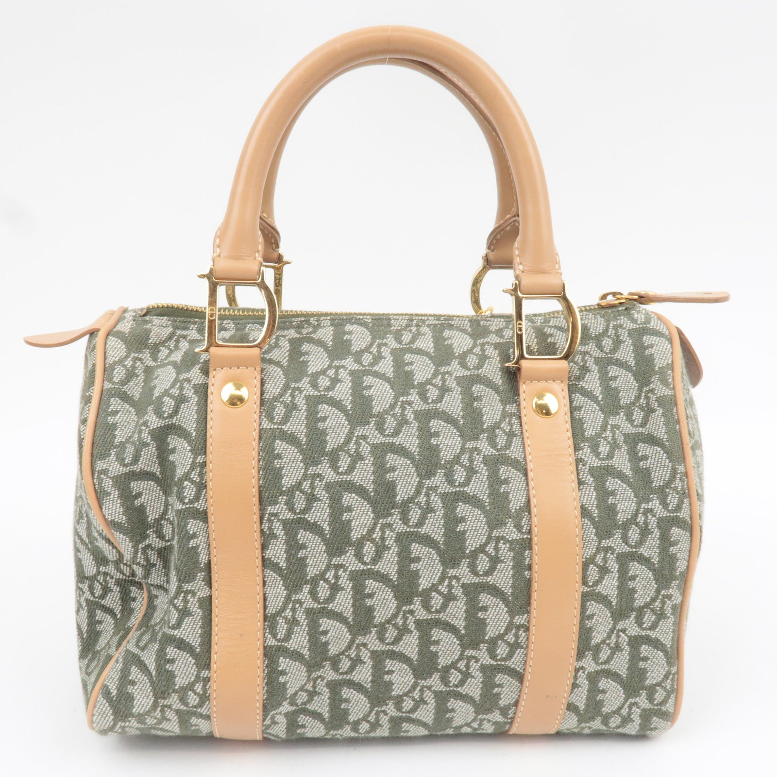 Christian Dior Trotter Boston Bag Canvas Leather Green *Key Lock