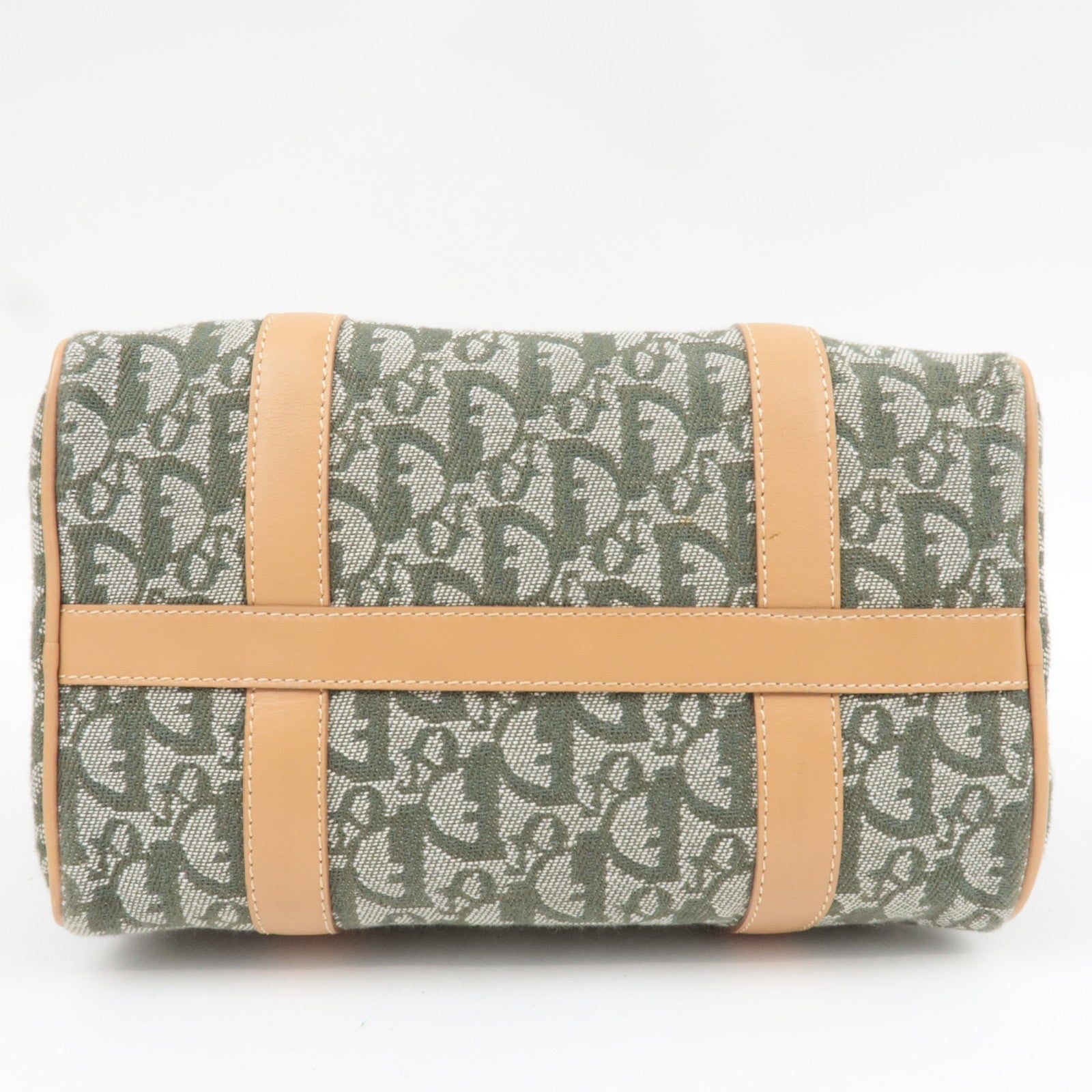 Christian Dior Trotter Boston Bag Canvas Leather Green *Key Lock