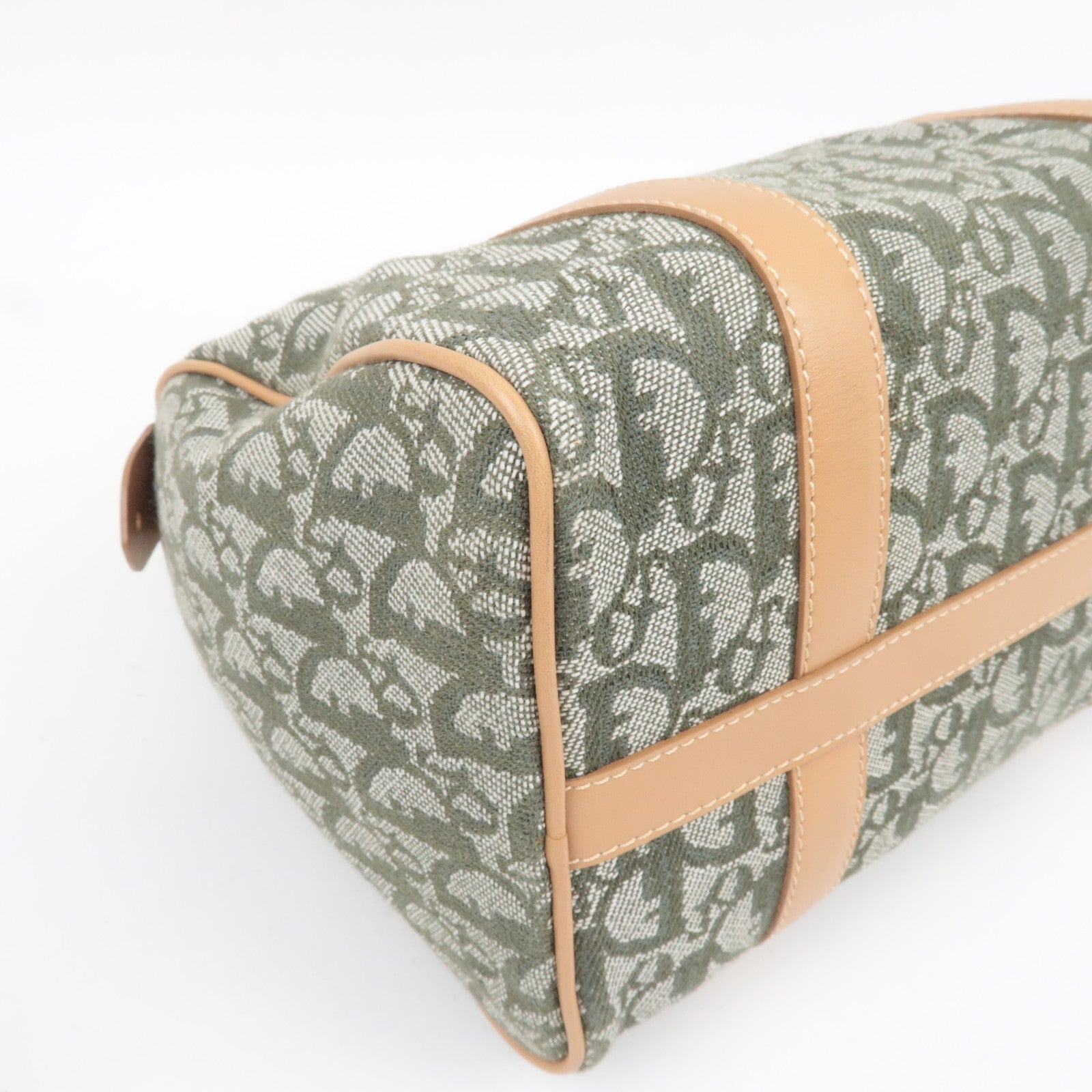 Christian Dior Trotter Boston Bag Canvas Leather Green *Key Lock