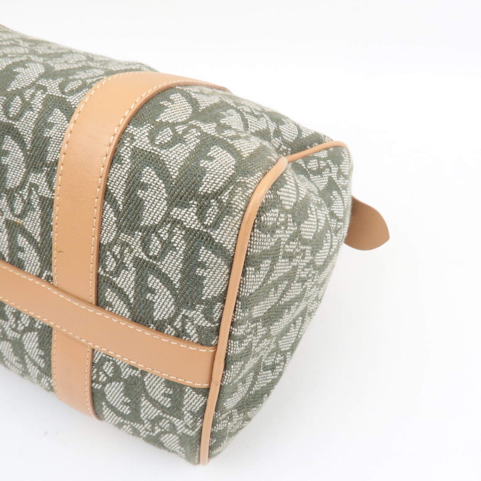 Christian Dior Trotter Boston Bag Canvas Leather Green *Key Lock