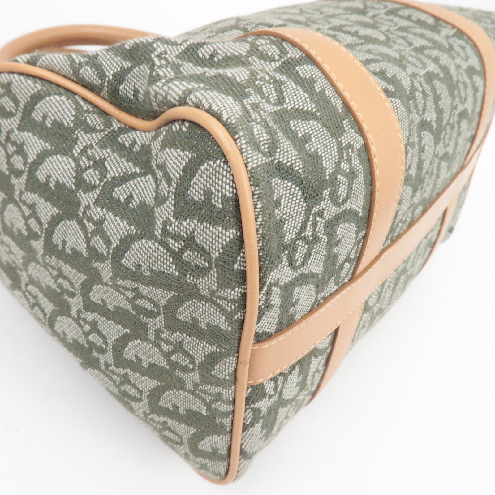 Christian Dior Trotter Boston Bag Canvas Leather Green *Key Lock