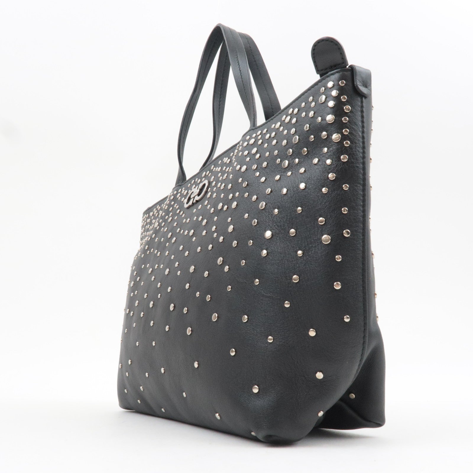 Ferragamo Gancini Studded Tote Bag Leather Black *Dust bag