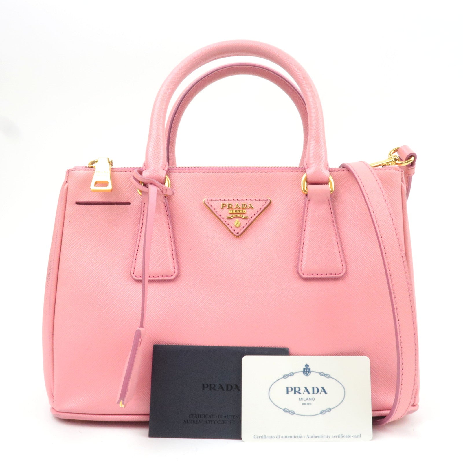 PRADA Saffiano Galleria 2Way Handbag Pink BN2316 *G card, Strap, Clochette