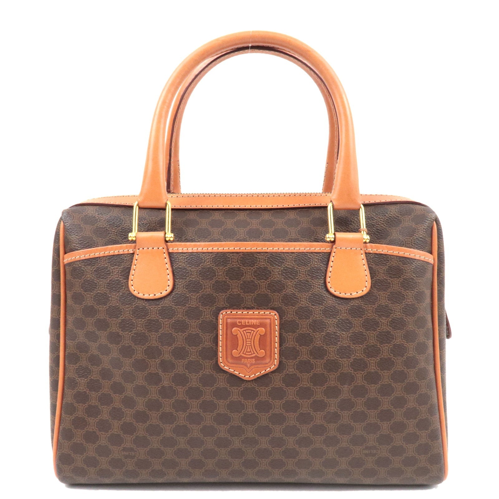 CELINE Macadam Handbag Boston Bag PVC Leather Brown82245