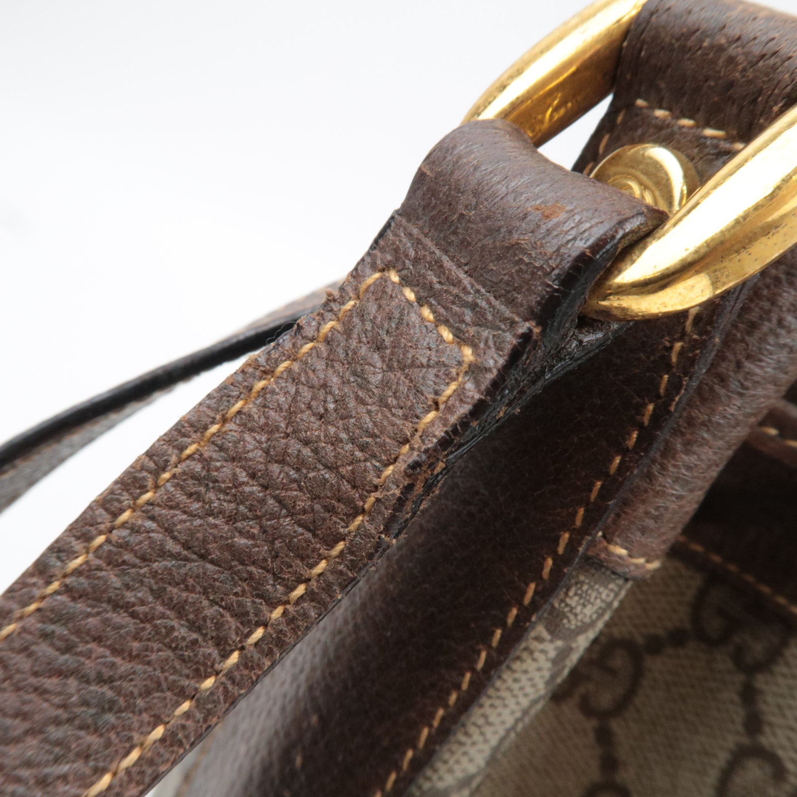 GUCCI Old Gucci Drawstring Shoulder Bag GG Plus Leather Beige 001.115.6179